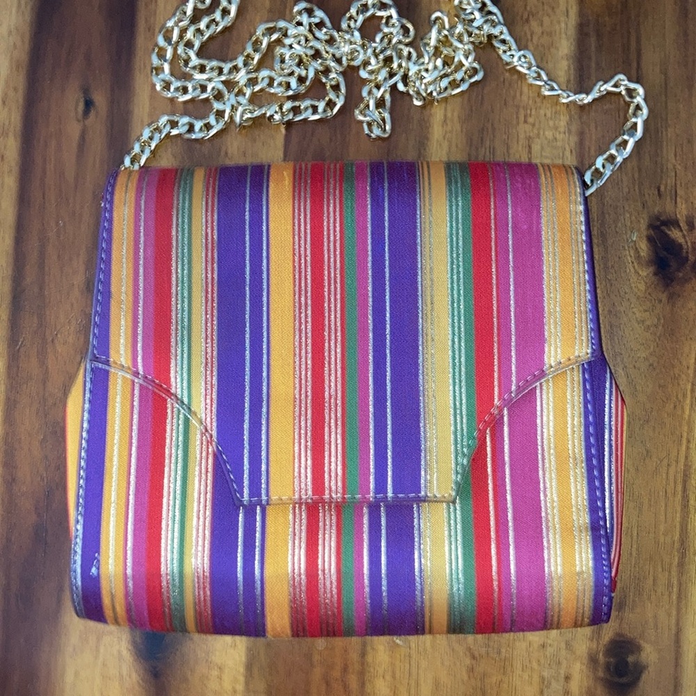 Colorful stripe crossbody purse.